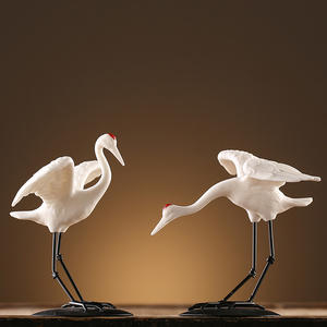 陶瓷白鹤动物摆件盆栽假山水景造景微景观装饰工艺品桌面装饰品