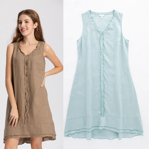 夏季薄款外贸女装梭织亚麻连衣裙大码胖mm显瘦舒服透气亚麻长裙子