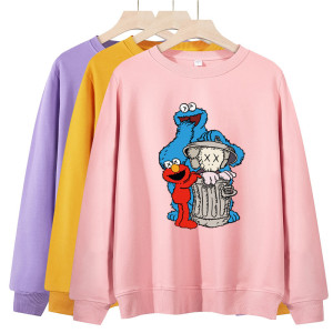 kaws联名芝麻街女装卫衣春秋薄款宽松长袖学生圆领套头打底衫t恤