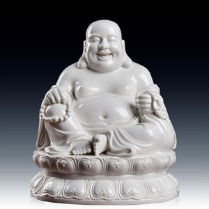 戴玉堂12吋坐古莲弥勒陶瓷神像笑佛弥勒佛佛像摆件供奉客厅办公室