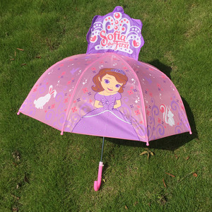 新款手动公主卡通立体儿童手开防夹小童雨伞幼儿园男女宝宝长柄伞