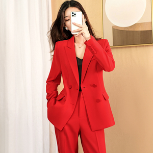 大红色西装外套女秋冬2024新款主持人工作服面试正装职业西服套装