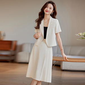 白色西装套装女2024新款夏季短款正装小个子西服外套气质职业套裙