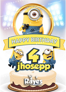 小黄人生日蛋糕插牌插旗儿童周岁生日派对甜品台定制p322