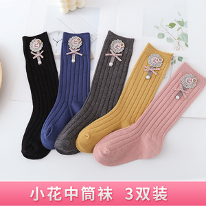 韩国女童中筒袜纯棉1-3-5-7-9岁宝宝长筒袜公主堆堆袜儿童高筒袜