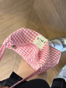 韩版夏季少女格子饺子包通勤糖果色腋下包包女2024新款休闲手提包