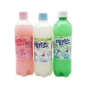 进口韩国乐天牛奶苏打汽水碳酸饮料妙之吻棉花糖味500ml瓶装整箱