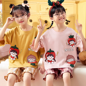 夏季女童纯棉短袖套装休闲小个子女生姐妹闺蜜装家居服儿童睡衣女