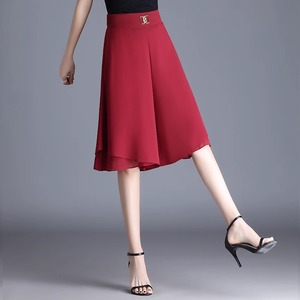 高端五分裤女夏季薄款大码红色小个子高腰裤裙洋气显瘦雪纺阔腿裤