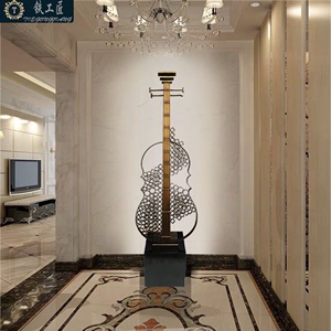 酒店会所KTV新古典乐器艺术装饰品铁艺金属雕塑大型提琴落地摆件