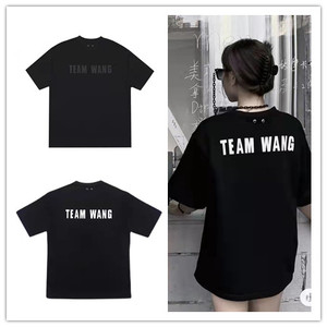 现货 team wang王嘉尔同款经典字母logo短袖男女宽松圆领黑色t恤