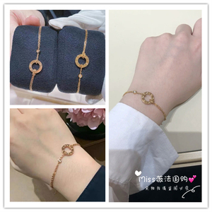 cartier/卡地亚 love圆饼手链双链 18k玫瑰金圆环无钻镶钻手环女