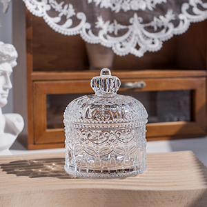 皇冠浮雕创意玻璃罐水晶复古咖啡玻璃糖果罐盅带盖首饰棉签储物罐