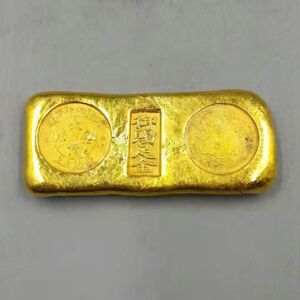 古玩收藏金锭小金饼铜鎏金金元宝小黄鱼大清御赐足金金条长方形
