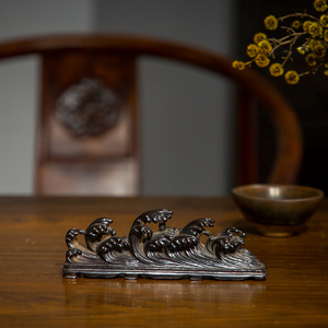 清代 紫檀木雕海浪纹笔架山古董收藏文房用品小叶紫檀笔架山摆件