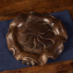 清代 瘿木雕荷叶边器座老物件文玩古董收藏客厅中式摆件佛像底座