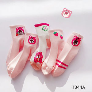 powersnail女童袜子夏季薄款可爱草莓熊短袜全棉粉系卡通短筒袜女