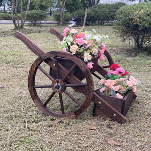 三轮车花盆推车碳化防腐木庭院花园装饰种植盆阳台花车花架双车轮