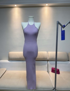 2022夏季新色螺纹无袖针织裙 al*y紫色挂脖设计感连衣裙