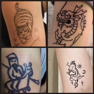 草本网红纹身贴个性搞怪线条龙果汁半永久不反光洗不掉防水持久女