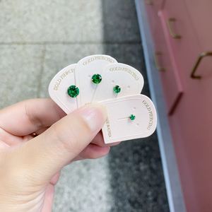 韩国东大门代购14K金祖母绿色单钻耳钉螺丝单支