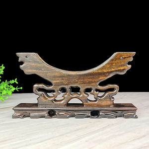 黒梓木平安玉扣底座玉璧怀古摆件古典月亮雕花明清红实木玉片架