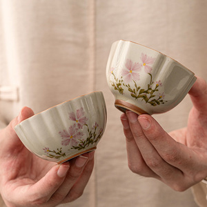 草木灰小雏菊陶瓷茶杯主人杯个人专用品茗杯家用喝茶杯子单杯茶盏