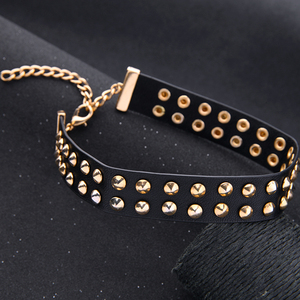 模特走秀杂志明星同款金色铆钉choker项链颈链水钻双层锁骨链项圈