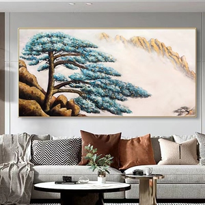 原创手绘油画迎客松金山新中式入户客厅挂画沙发背景墙装饰画肌理