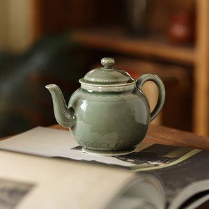 越窑青瓷茶壶泡茶家用中式茶水分离单壶陶瓷功夫茶具个人单泡茶壶