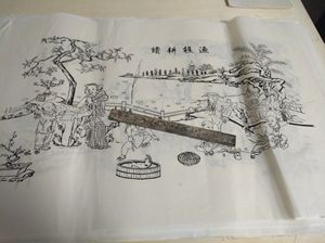 杨柳青年画宣纸工笔画稿线稿线勾白描坯子--渔樵耕读