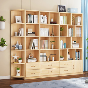 实木书架书柜带门自由组合落地松木格子储物柜客厅现代书橱置物架