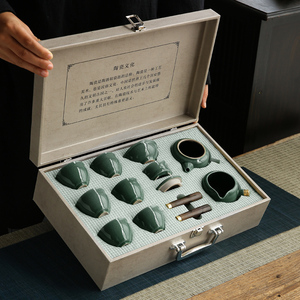 哥窑功夫茶具套装家用送礼轻奢中式陶瓷泡茶具茶杯办公室现代礼盒