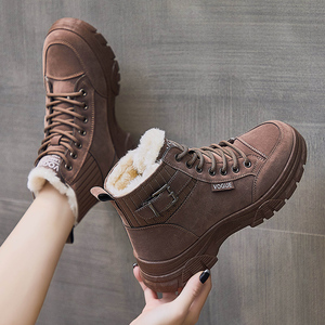 马丁靴女冬加绒加厚大棉鞋东北加棉雪地靴短靴防滑高帮运动老爹鞋