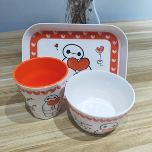 五和儿童大白长方形盘子碗杯子婴幼儿家用吃饭盘宝宝耐摔密胺餐具