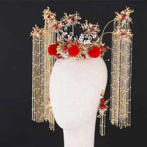 中式新娘秀禾服头饰大气古代皇后结婚发饰步摇流苏古装秀禾凤冠女