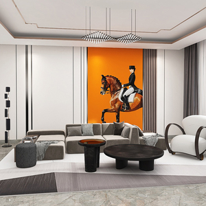 现代轻奢爱马仕橙色格栅竹木纤维集成板电视背景墙客厅卧室护墙板