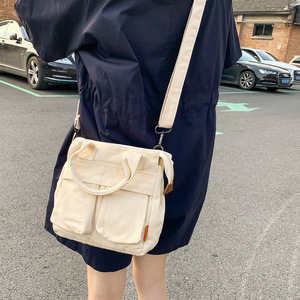 帆布包ins韩风小容量 简约纯色学生斜挎包女休闲文艺范邮差包布袋