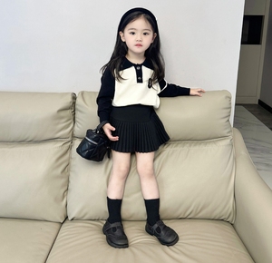 儿童韩版撞卫衣衣秋装新款女童洋气休闲字母刺绣Polo领上衣潮