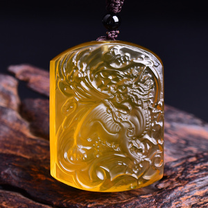 天然黄水晶麒麟吊坠男士转运护身符火麒麟招财挂件五行缺火补火