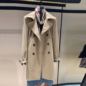 girdear/哥弟2021新款附腰带中长款双排扣时尚风衣外套女1400276