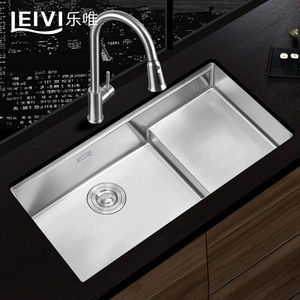 乐唯LEIVI阶梯式水槽304不锈钢手工洗菜盆台下厨房高低洗碗池大单