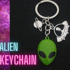 蒸汽朋克外星人钥匙扣合金绿色外星人ET钥匙圈Alien Keychain