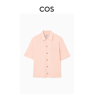 COS男装 标准版型翻领泡泡纱短袖衬衫粉色2024春季新品1222172002