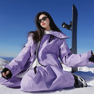零下40防寒服紫色滑雪服套装东北抗寒棉服女冬季防水冲锋衣外套