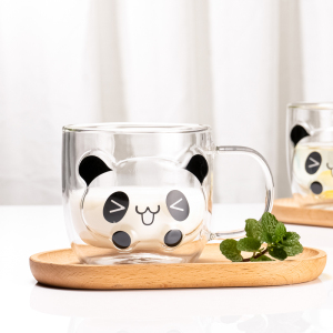 mrwater可爱熊猫杯双层杯创意玻璃杯小熊杯隔热防烫牛奶杯咖啡杯