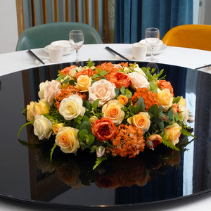 餐桌中间摆花圆桌摆件转盘花饭店装饰品高端饭店餐厅微缩景观摆台21人