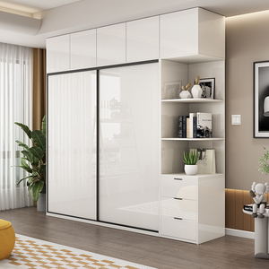 简约推拉门衣柜亮光环保趟门柜子卧室家用经济型白色移滑门大衣橱