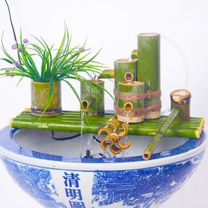 竹子流水器 养鱼 水循环鱼缸竹筒流水器水流循环增氧石槽招财摆件
