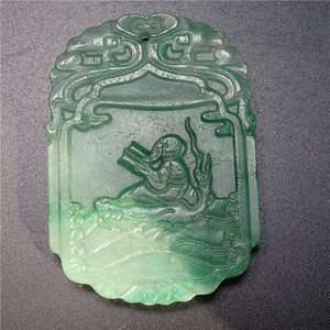 高浮雕翡翠人物牌子明清朝代老翡翠山水牌古法手工古玉老玉真品